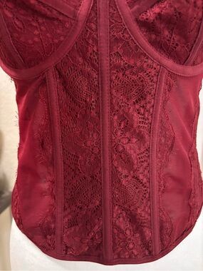 Lace Bustier Bodysuit in Burgundy - Women's Bodysuit